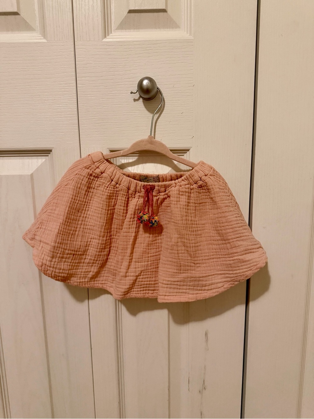 Zara Peach Cotton Gauze Skirt with Pom Tie